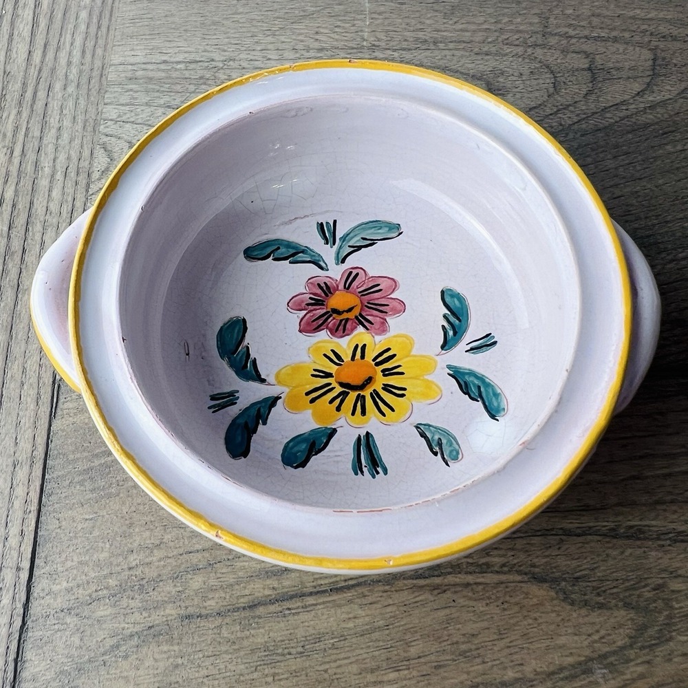Vintage Regina Vallauris France Hand Painted Floral Pottery Bowl 1960s